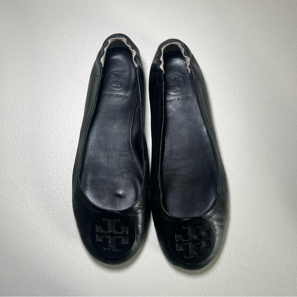 Tory Burch Black Minnie Travel Ballet Flats W/ Logo Women’s Size 6.5